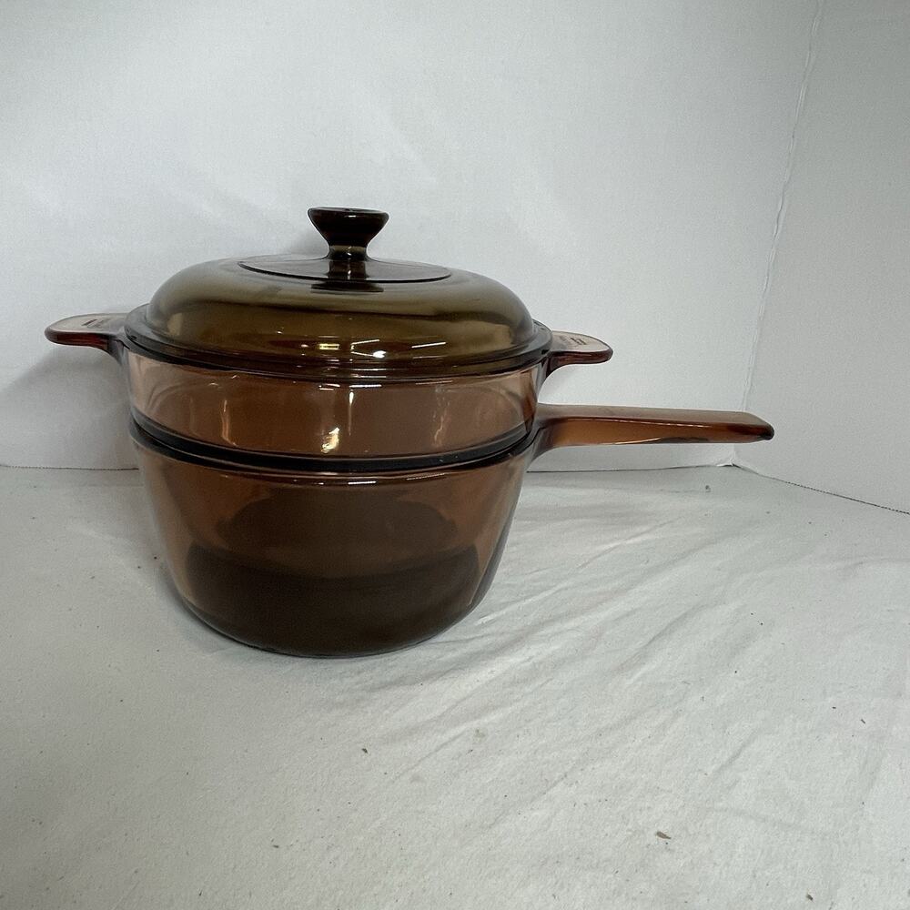 Corning Visions Vision Ware Amber 3pc Double Boiler 1.5L Pot Sauce Pan Lid